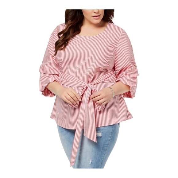 INC International Concepts Tops - International Concepts INC Plus Size 0X Tucked Sleeve Shirt Stripe